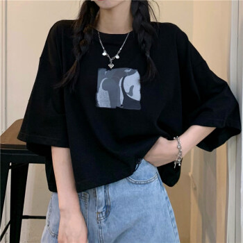 爵士舞服装女露腰高腰短款街舞服装女霸气美式复古黑色短袖t恤女夏薄
