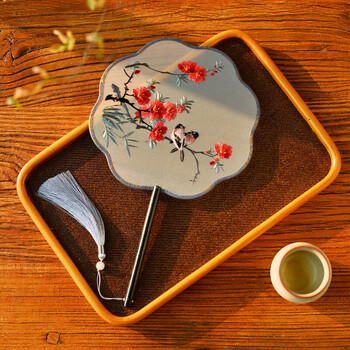 uhfr苏绣团扇牡丹花嬉枝双面刺绣团扇苏绣宫庭扇子圆扇复古国潮中国风