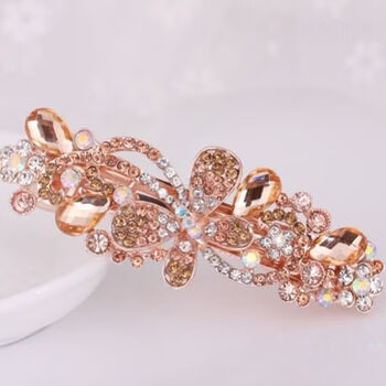 大号发夹日韩发饰发卡水晶蝴蝶结横夹水钻顶夹马尾夹弹簧夹头饰香槟色