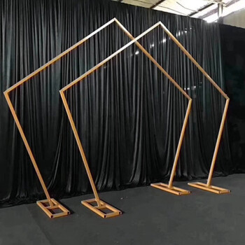 新款婚庆道具铁艺几何路引婚礼舞台装饰摆件立体长方形拱门架金色