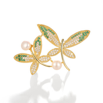 尚福麟微镶锆石珍珠别针女气质西装礼服配饰防走光昆虫蜻蜓胸针创意