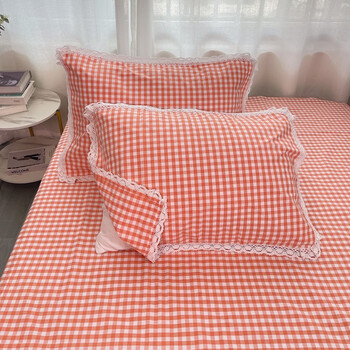 鑫逸晨2023新款【粗布枕巾】纯棉32支加厚加密花边老粗布枕巾一对清新