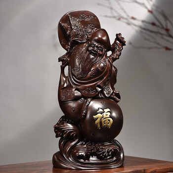 浣彩黑檀木雕老寿星公寿翁摆件红木家居装饰品生日祝寿贺寿礼品工艺品