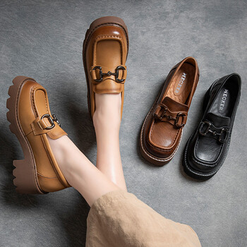 老爷车单鞋女中跟厚底乐福鞋女软底复古女鞋春秋款大头英伦风小皮鞋