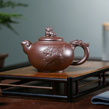 一手货源泡茶宜兴手工紫砂壶网店直播礼品原矿紫泥麒麟壶家用茶壶麒麟