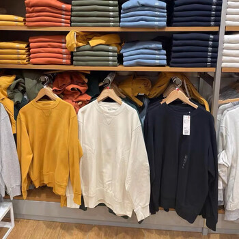 61优衣库69yqk男装女装2023春款长袖圆领纯色休闲卫衣450185浅