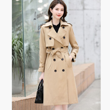 古地斯风衣女中长款英伦风过膝经典款精品外套 LX999 卡其 M