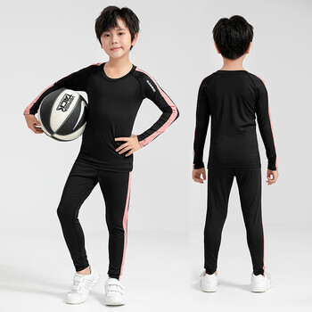 儿童运动紧身衣训练服健身足球篮球跑步打底速干衣套装yipai黑粉二