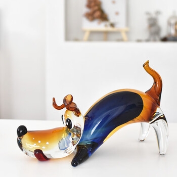 红同博山琉璃艺术品小狗狗摆件淄博玻璃工艺品手工艺术品家居网红酒柜