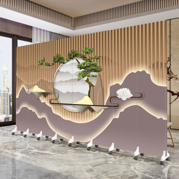 顾欢新中式屏风隔断办公室饭店大厅玄关酒店花格玄关背景墙格栅折屏