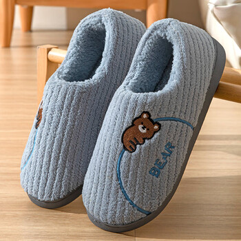 她享冬季棉鞋可爱小熊厚底包跟防滑居家保暖棉拖鞋 TQ283 灰色 40/41 