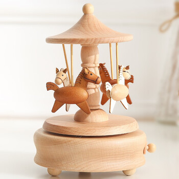 澜郜玩控  八音盒旋转木马音乐盒木质礼物 送女友男友朋友送女孩男孩