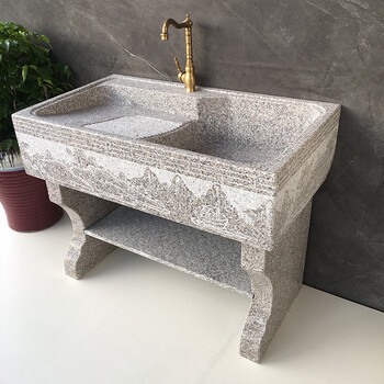 台盆一体阳台花岗岩水槽带搓板农村室外大理石洗衣槽 拖把池40*40*40