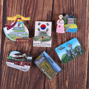 吾礼韩国旅游纪念品冰箱贴崇礼门韩服济州岛首尔塔立体创意磁贴 韩国（6个）一套
