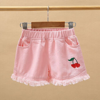 粉红色    樱桃牛仔短裤 110 建议身高100左右