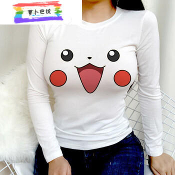 可爱显胸大奶装3d大眼睛春秋季t恤女主弹性紧身上衣服 皮卡丘表情 2xl