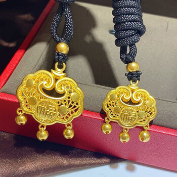 lpez老凤凰古法黄金锁包吊坠999足金元宝福锁编织项链送女友宝宝生日