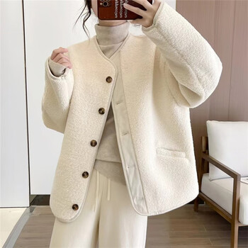 外套女2022春秋新款今年流行羊羔绒加厚皮毛一体上衣潮米白色冬季上新