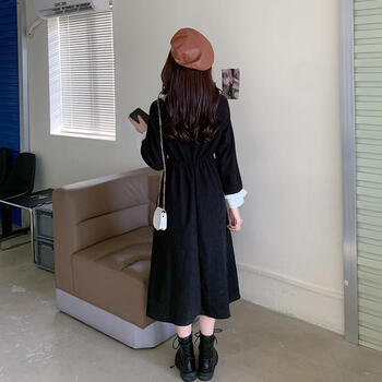 【女装新款】灯芯绒连衣裙女秋冬新款洋气减龄甜美遮肚显瘦温柔风长裙 酒红色 L 建议105--120斤