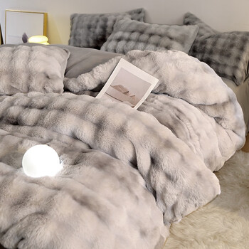 途波列獭兔毛绒四件套泡泡格子加厚仿皮草獭兔毛绒牛奶绒四件套 CH.A七彩灰 1.5床 床单款 (被套200*230cm) 套件