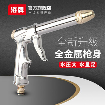 浒牌新款全铜洗车水枪 汽车冲车家用高压水抢强力刷车 多功能花洒喷头 【升级款】闪光银粗长杆枪头