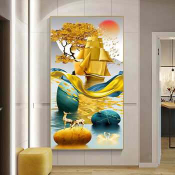 齐飞扬新中式入户玄关装饰画寓意好进门客厅走廊过道挂画九鱼图壁画墙