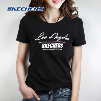 Skechers斯凯奇短袖T恤女装2021夏季新款运动服半袖训练透气圆领t恤L220W002 碳黑 XXL
