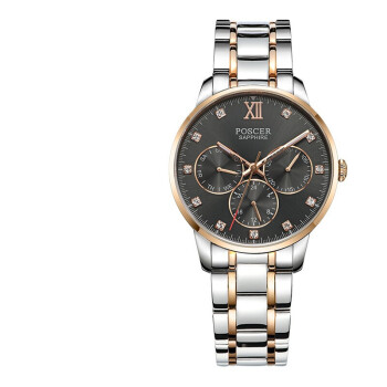 宝时捷（POSCER）手表 时尚简约钢带石英表商务女士手表情侣表黑色8243L.RRB