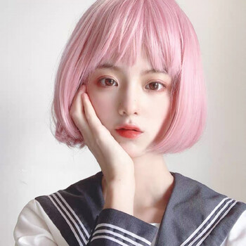 cos专用假发假发女短发日常粉色cos网红酷帅气修圆脸lolita自然少女全