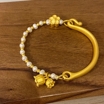 som老凤凰小桃花999足金半镯手链女黄金铃兰花珍珠手串送女友节日礼