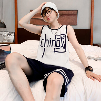 布岚苏可外穿睡衣男士夏季背心无袖短裤家居服男款夏天夏款套装23149l