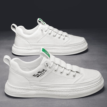 潮鞋2022新款一脚蹬白色板鞋百搭潮流男士休闲皮鞋米白39标准运动鞋码
