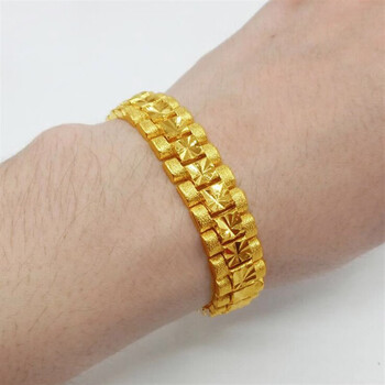 周六福男士越南沙金手链宽版欧币厚金手表链女金色手链送男友镀金