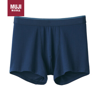 MUJI 無印良品 无印良品（MUJI）男式 莱赛尔 前封口 平角内裤 裤头四角裤 深藏青色 M