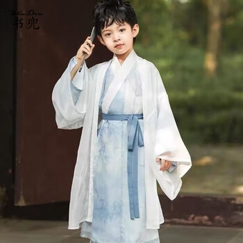 书兜汉服男童秋中式古风长衫礼服儿童唐装小男孩古装节演出服秋季国风