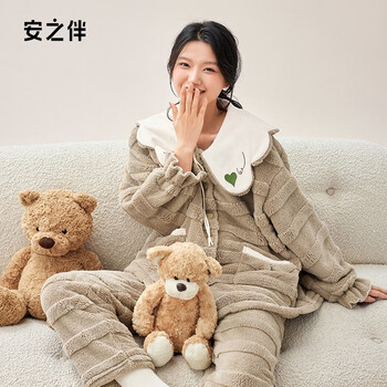 安之伴 睡衣女冬季保暖中华绒甜美休闲宽松女士家居服可外穿 云山灰 L