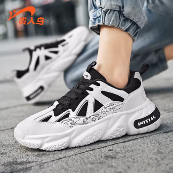 
贵人鸟运动男鞋春季新款网面拼接老爹鞋厚底男鞋低帮潮流男士休闲鞋 黑/白 41