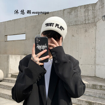秋冬季男ins刺绣字母嘻哈户外骑行保暖防寒潮牌冷帽个性百搭白色均码
