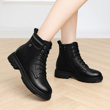 新品鞋靴真皮马丁靴女2021冬季新款女鞋子单靴黑色靴子女英伦风短靴亮