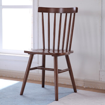 致泽 家具纯实木餐椅白蜡木椅子北欧简约温莎椅卧室椅子家用靠背椅 胡桃色