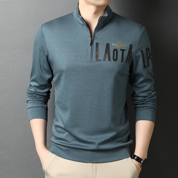 杉杉2023秋季新款男士t恤刺绣薄款立领长袖t恤中青年衫潮流上衣服