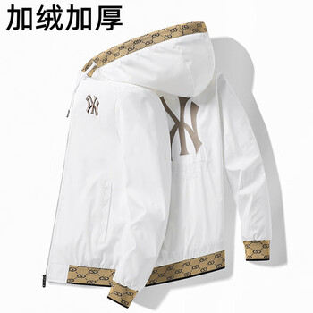 美职棒mlb春季外套男潮牌轻奢刺绣夹克男连帽2023秋国潮衣服男帅 白色