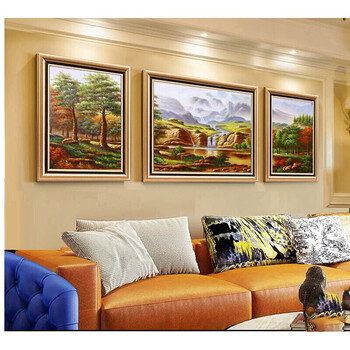 f15 左右60*80中间100*80圆金框油画布有玻璃