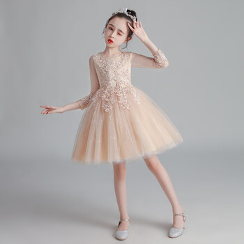 主持女童背带公主裙幼儿园钢琴表演出服装女花童礼服小学生毕业照纱裙