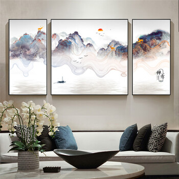 客厅三联组合装饰画背有靠山14款铝合金框晶瓷面两边5070中70100cm