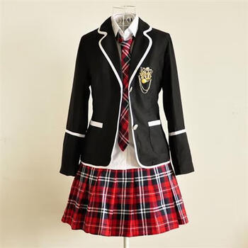 tzvhwbg队服jk制服萌学园校服校服套装小学英伦风西装 女款黑外套红裙