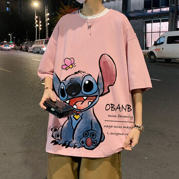 2022春夏季新款圆领纯棉宽松情侣体恤衫青少年学生百搭衣服男 粉红色