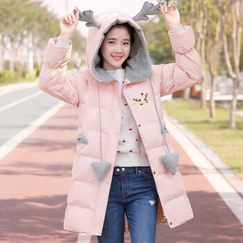 服饰内衣>女装>棉服>vzvg>vzvg女学生羽绒棉服外套中长款棉衣初中女生