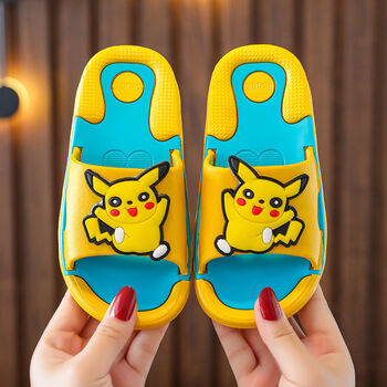 家居浴室防滑中大童小孩凉拖鞋皮卡丘069黄蓝2425脚长145cm约2岁半