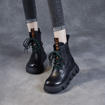 Cherish Sunshine头层牛皮短靴女2023秋冬新款女鞋子厚底马丁靴皮鞋加绒棉靴女靴子 黑色【加绒款】ZZM22320 38